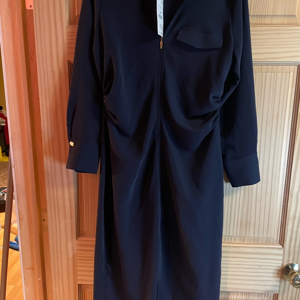 Zara Zipper Shirt Dress Midi ZW Collection Blue Navy Women’s Size L New 9878/075 - Picture 5 of 6